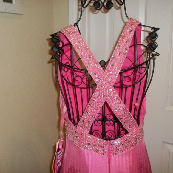 *FINAL PRICE* Pink Stripe Pickup Skirt Formal Prom or Evening Gown 2 - Picture 5 of 7